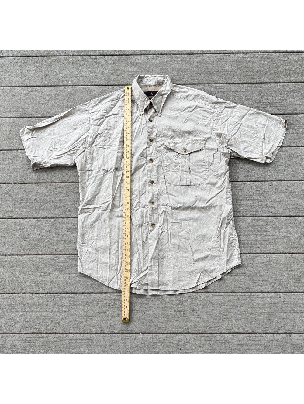 Vintage Browning Mens Short Sleeve Fishing Hunting Shirt Large Tan Vented Mesh